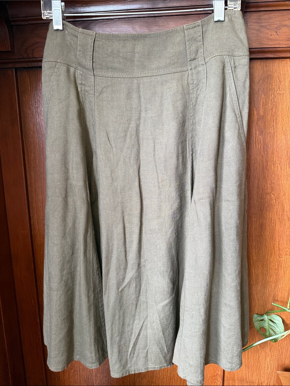 Vintage DKNY Olive Green Linen Blend Midi Skirt